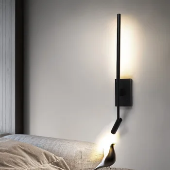 Модерен Минималистичен Дълъг Стенен лампа с черна алуминиева линия, монтиран на стената лампа-прожектор, Креативна Нощна лампа за четене в хотела, Led лампа за повърхностен монтаж