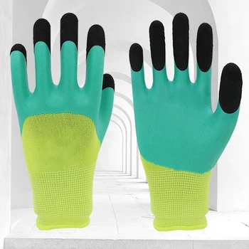 12 Чифта латексови работни защитни ръкавици За възрастни, Защитни ръкавици за обработка на метали, Защитни ръкавици Електротехник, Дърводелец, Покровител на синия цвят