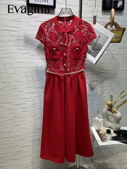 Evagina/Пролетно-лятно Винтажное мозайка рокля в китайски стил от полиестер, инкрустированное диаманти