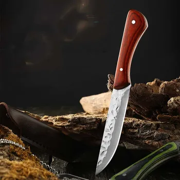 Походный нож, изкован с чук, преносим нож за плодове, дървена дръжка материал на острието 4cr13Mov
