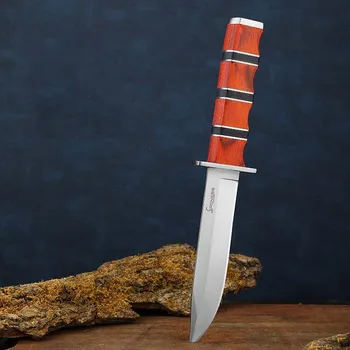 Прав нож за нощуване на открито, ръчен нож за плодове, цветна дървена дръжка материал на острието 5Cr13Mov