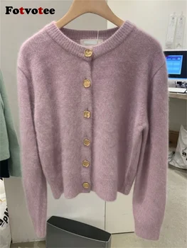 Y2k, Обикновен пуловер за жени, 2023, Нов модерен есенно-зимния пуловер с дълги ръкави и копчета, всеки ден Реколта Шик възли Скок